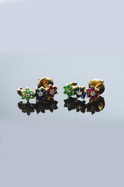Tri-colour flower Bali Earring
