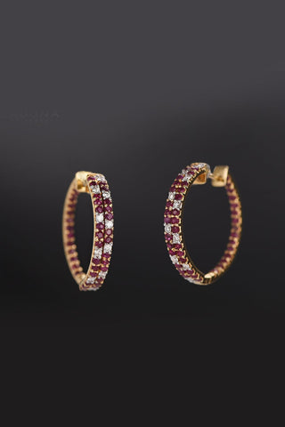 Diamond and Ruby Hoop Earring - Adona Diamonds