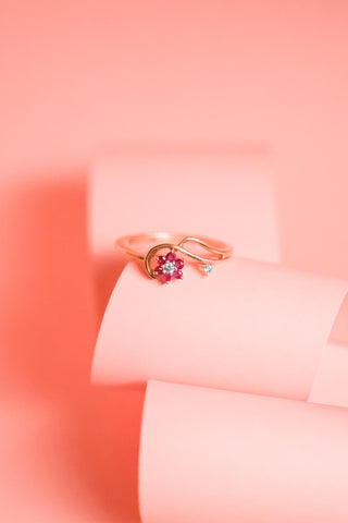 Sierra Fleur- Ruby Flower Ring - Adona Diamonds