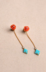 Eau de Rose - Coral Flower with Turquoise Drop Earrings - Adona Diamonds