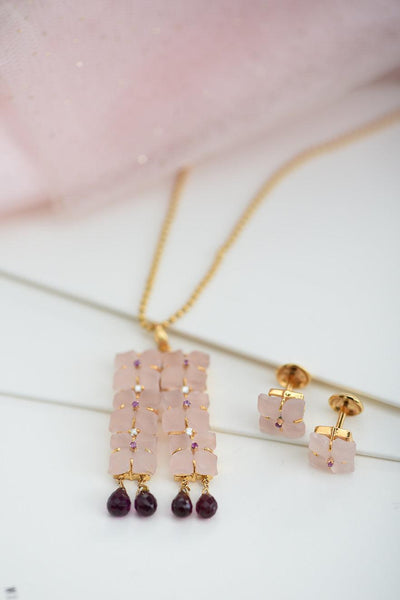 Rose quartz Pendant with Stud