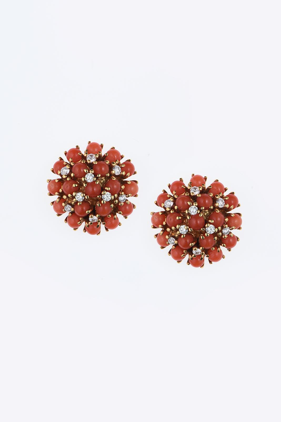 Coral Bloom-  Diamond and Coral Earrings