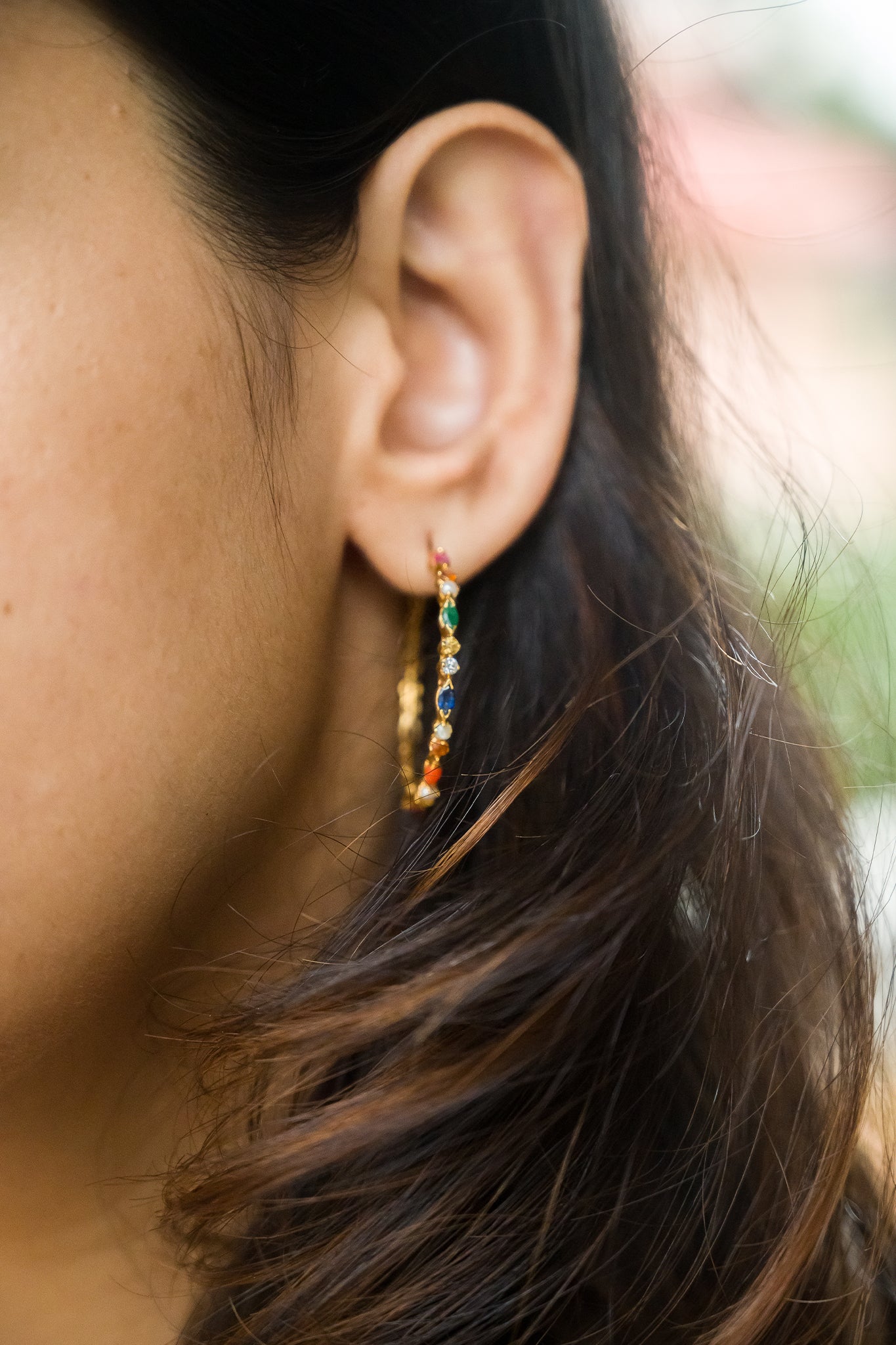 Dhara - Navrathna Hoop Earrings - Adona Diamonds