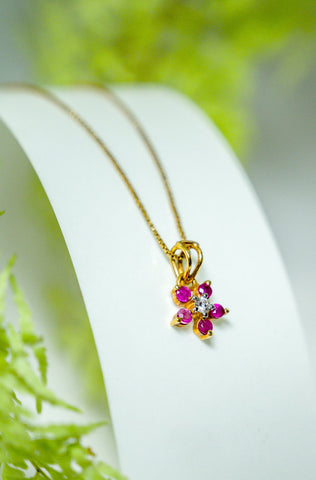Fleur- Ruby flower Pendant - Adona Diamonds